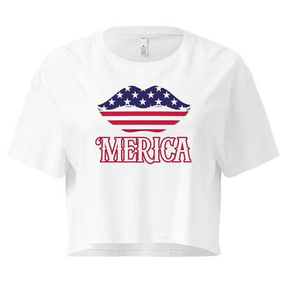 Crop Top  Fourth of July T-Shirt Kiss My Freedom White Crop Top Tee Infidel Collective