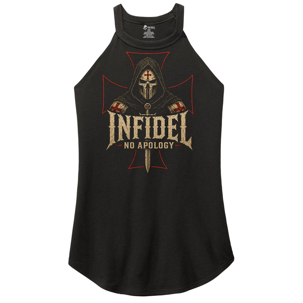 Death Mask Infidel No Apology women's black rocker tank front