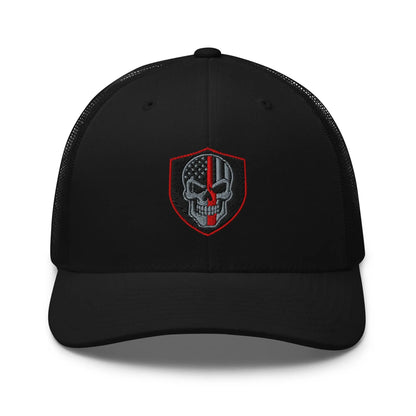 Hats Black Snapback Custom Trucker Hats Red Line Skull Patriotic Cap for Men & Women Infidel Collective