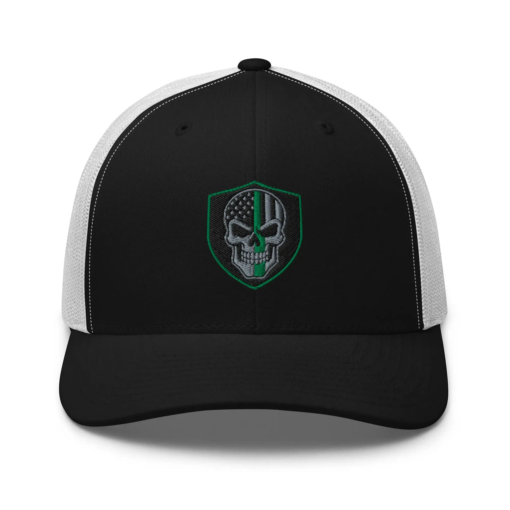 Hats Black-White Snapback Custom Trucker Hats Green Line Skull Patriotic Cap for Men & Women Infidel Collective
