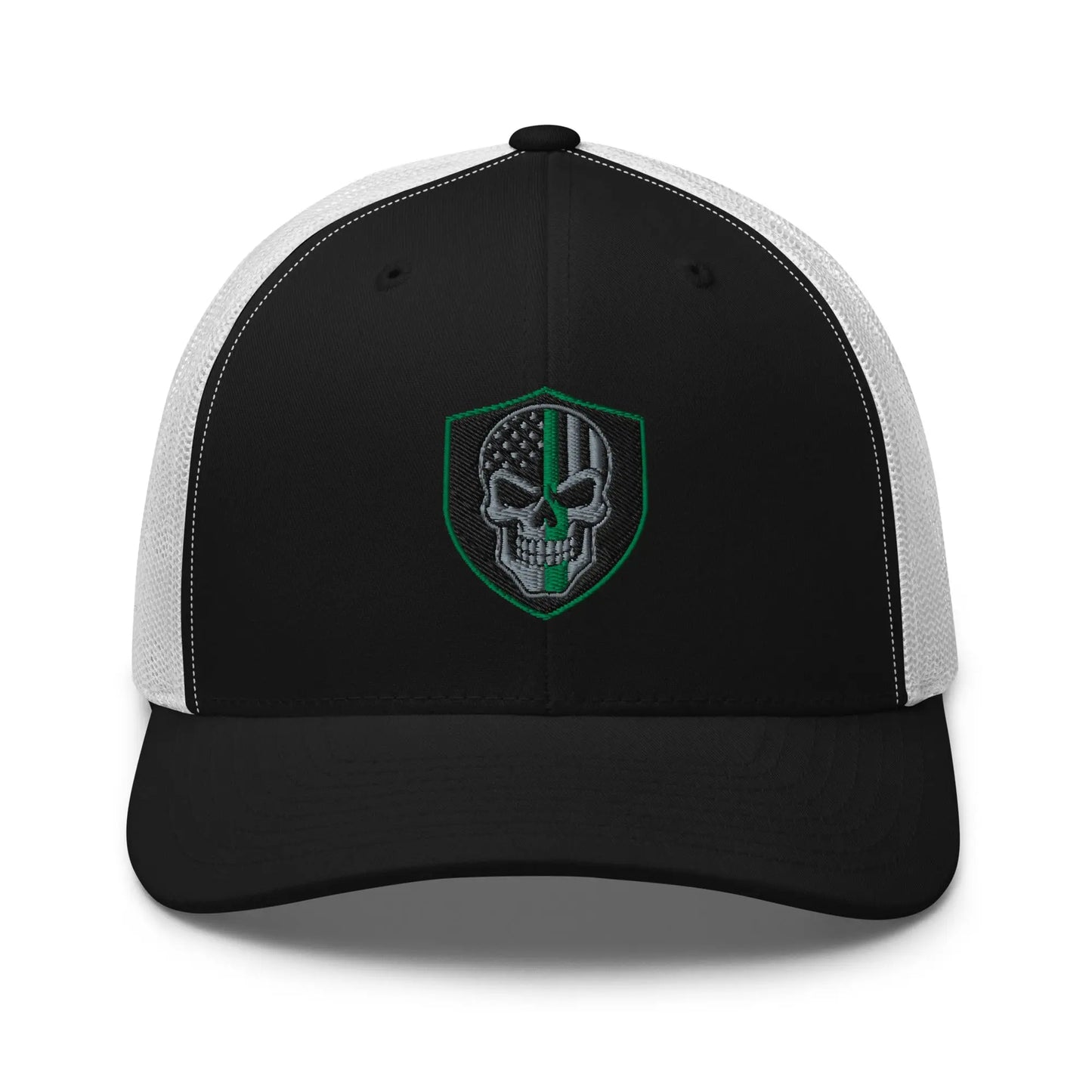 Hats Black-White Snapback Custom Trucker Hats Green Line Skull Patriotic Cap for Men & Women Infidel Collective