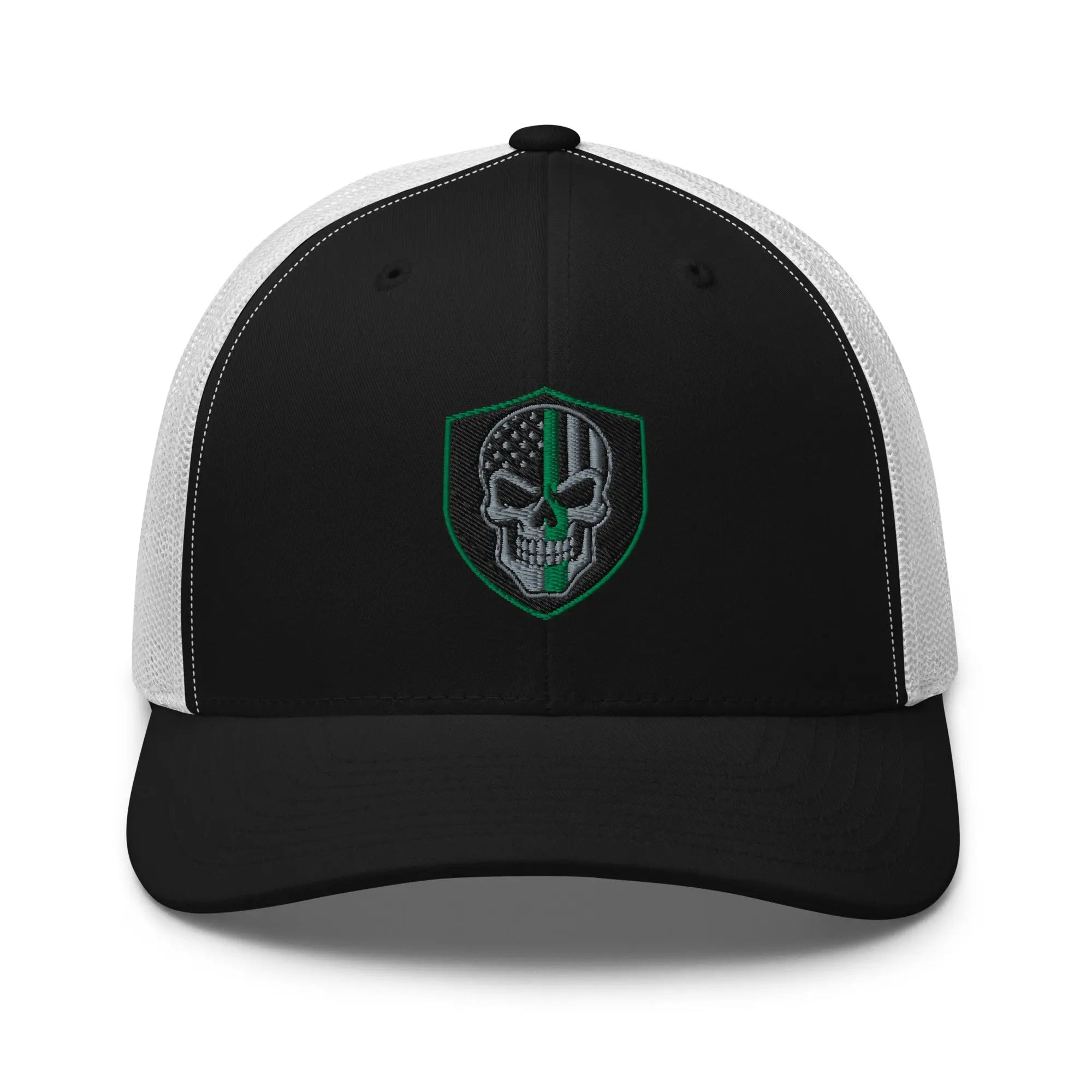 Hats Black-White Snapback Custom Trucker Hats Green Line Skull Patriotic Cap for Men & Women Infidel Collective