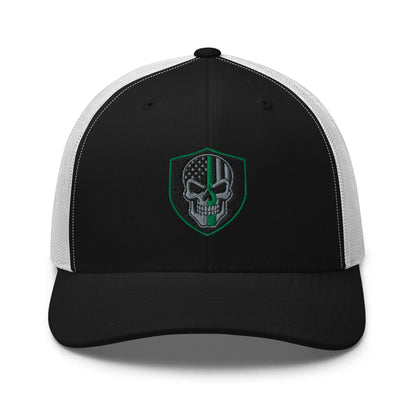 Hats Black-White Snapback Custom Trucker Hats Green Line Skull Patriotic Cap for Men & Women Infidel Collective