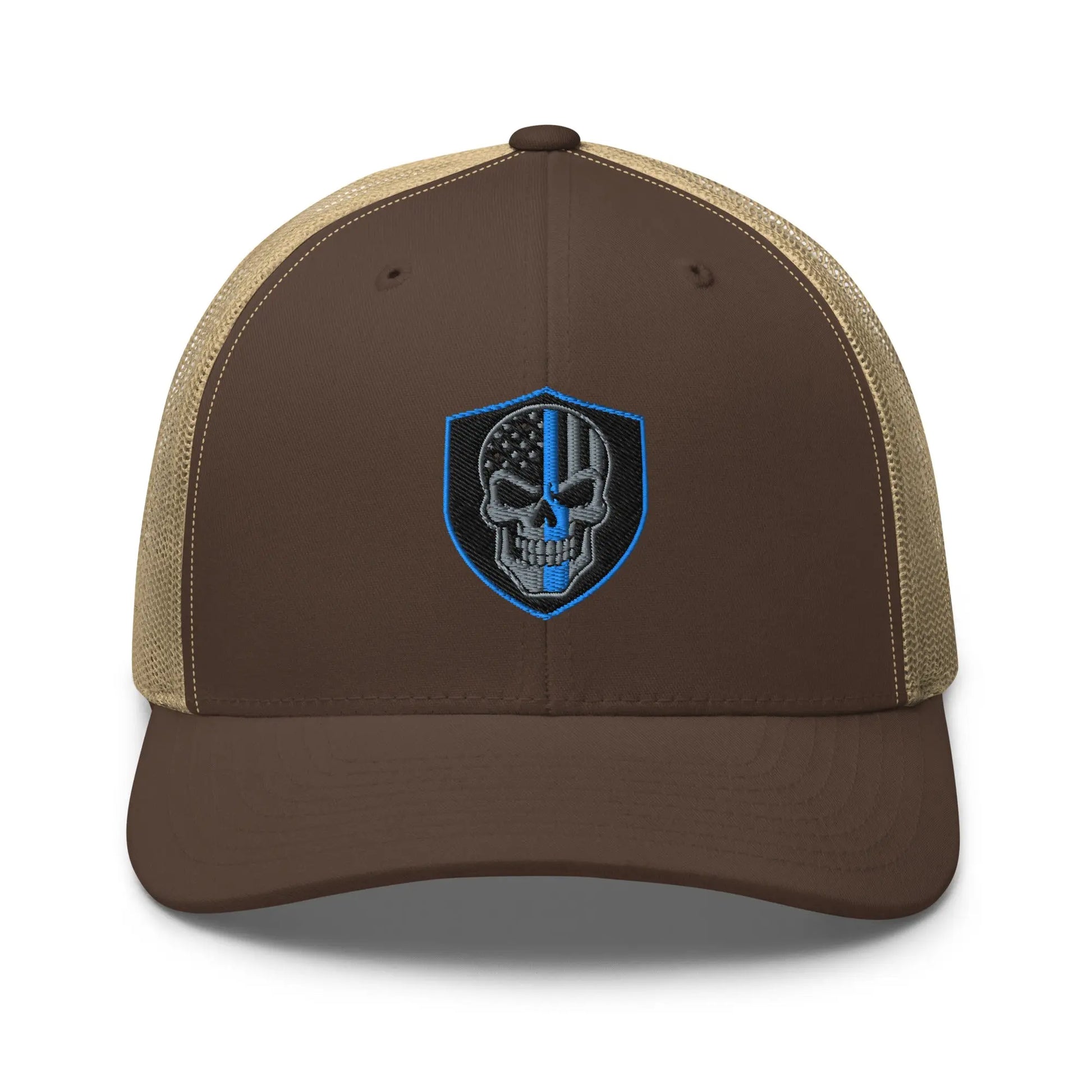 Hats Brown-Khaki Snapback Custom Trucker Hats Blue Line Skull Cool Patriotic Cap Infidel Collective