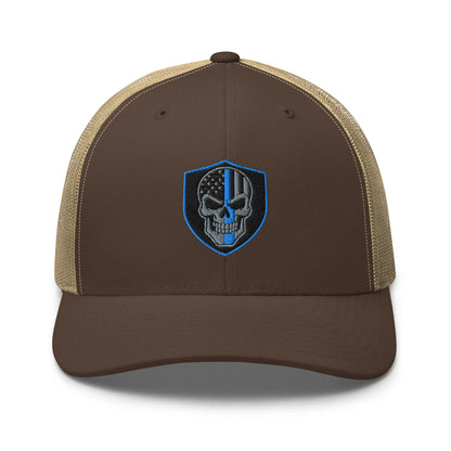 Hats Brown-Khaki Snapback Custom Trucker Hats Blue Line Skull Cool Patriotic Cap Infidel Collective