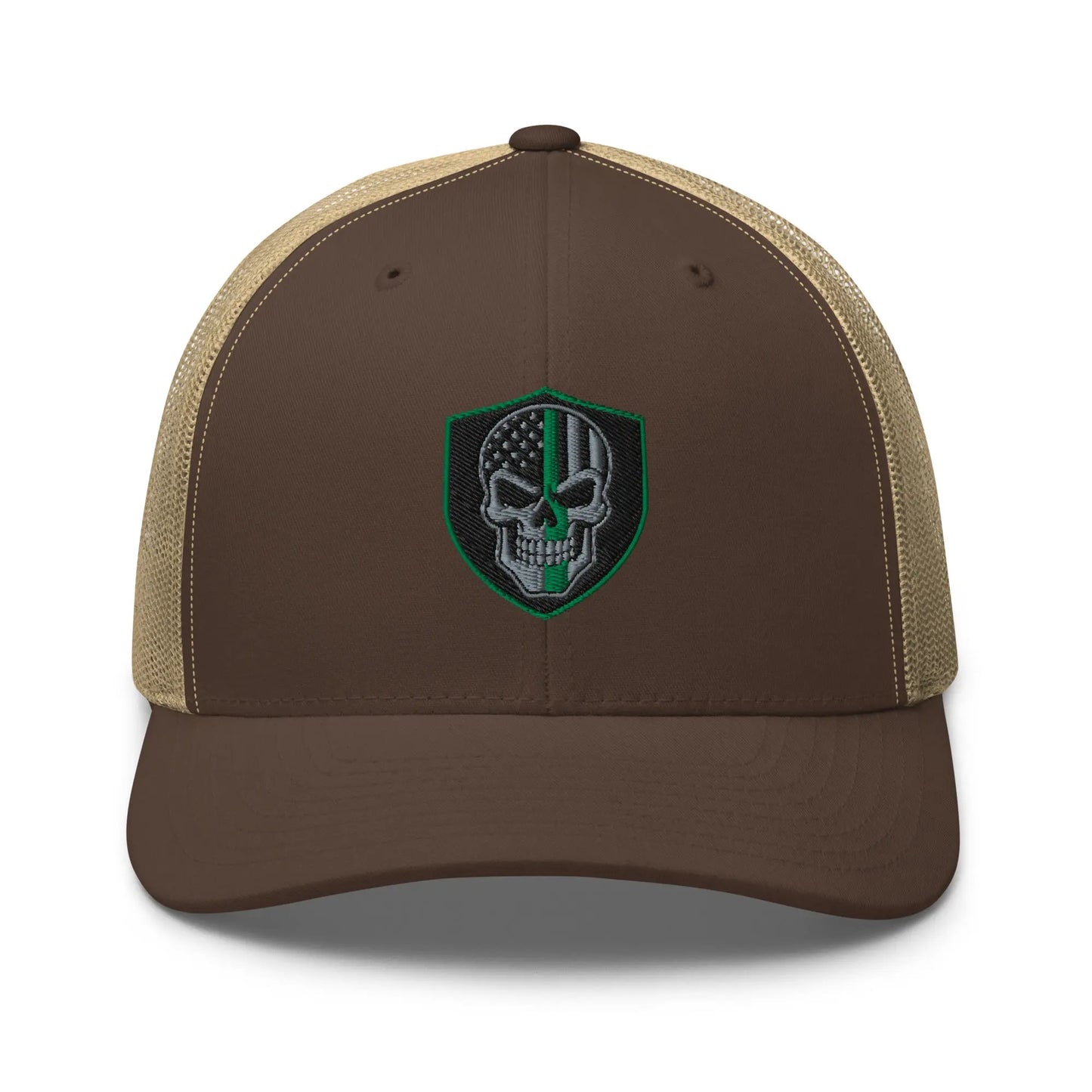 Hats Brown-Khaki Snapback Custom Trucker Hats Green Line Skull Patriotic Cap for Men & Women Infidel Collective