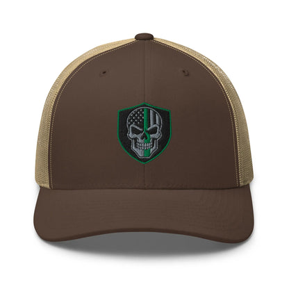 Hats Brown-Khaki Snapback Custom Trucker Hats Green Line Skull Patriotic Cap for Men & Women Infidel Collective