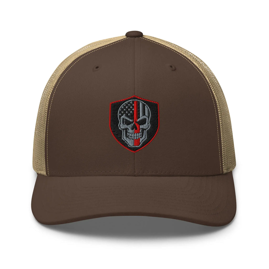 Hats Brown-Khaki Snapback Custom Trucker Hats Red Line Skull Patriotic Cap for Men & Women Infidel Collective
