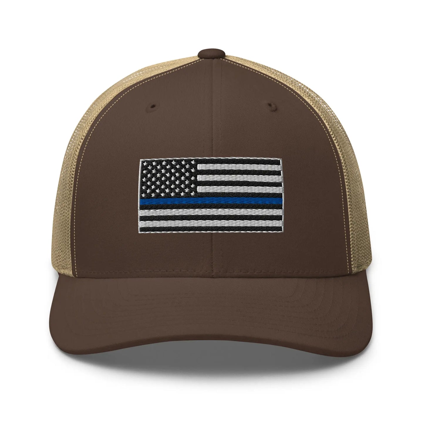 Hats Brown-Khaki Snapback Custom Trucker Hats Thin Blue Line Flag Cool Patriotic Cap Infidel Collective