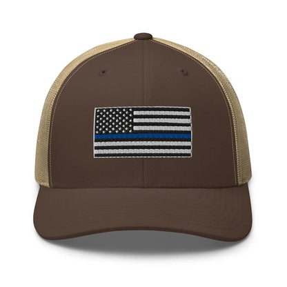 Hats Brown-Khaki Snapback Custom Trucker Hats Thin Blue Line Flag Cool Patriotic Cap Infidel Collective