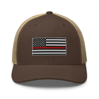 Hats Brown-Khaki Snapback Custom Trucker Hats Thin Red Line Flag for Men & Women Patriotic Cap Infidel Collective