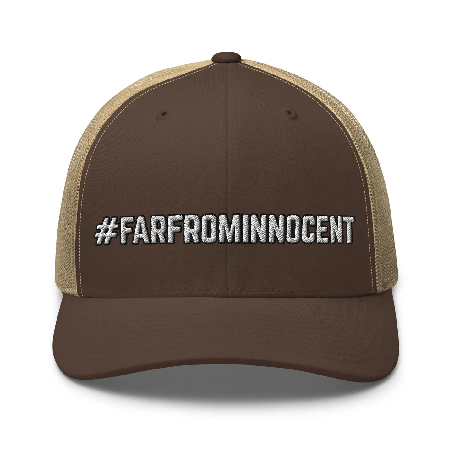 Hats Brown-Khaki Snapback Custom Trucker Hats #FARFROMINNOCENT Funny Cap for Men & Women Infidel Collective