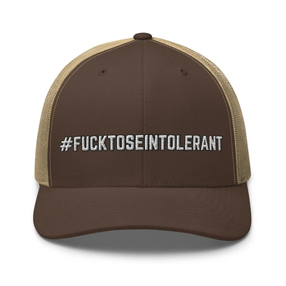 Hats Brown-Khaki Snapback Custom Trucker Hats #FUCKTOSEINTOLERANT NSFW Humor for Men & Women Infidel Collective