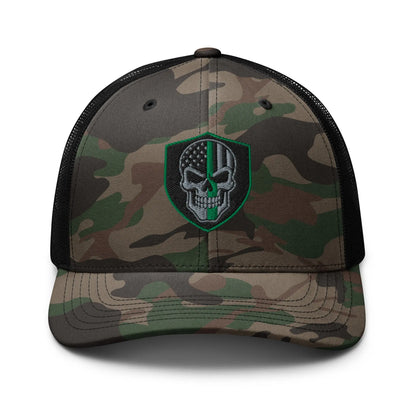 Hats Camo-Black Snapback Custom Trucker Hats Back the Green Line Skull Camo Patriotic Cap Infidel Collective