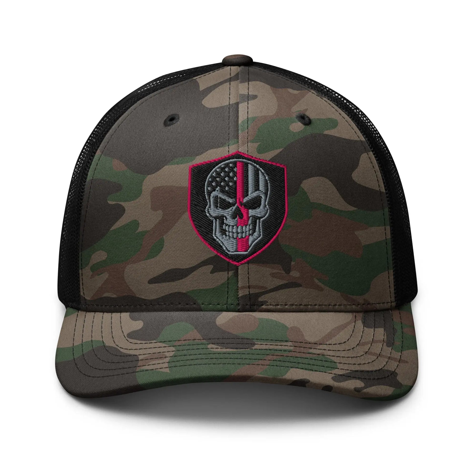 Hats Camo-Black Snapback Custom Trucker Hats Back the Pink Line Skull Camo Patriotic Cap Infidel Collective