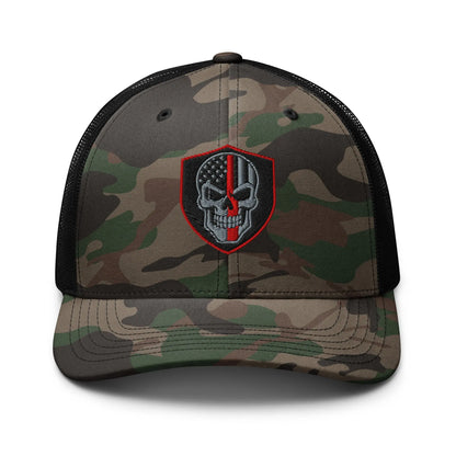 Hats Camo-Black Snapback Custom Trucker Hats Back the Red Line Skull Camo Patriotic Cap Infidel Collective