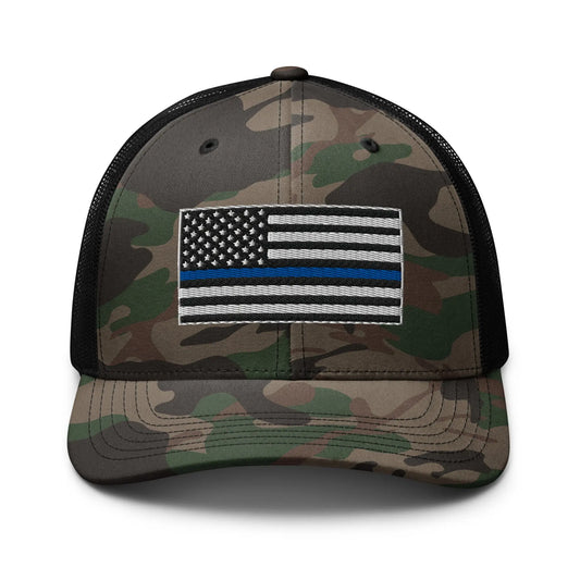 Hats Camo-Black Snapback Custom Trucker Hats Thin Blue Line Camo Patriotic Cap for Men & Women Infidel Collective