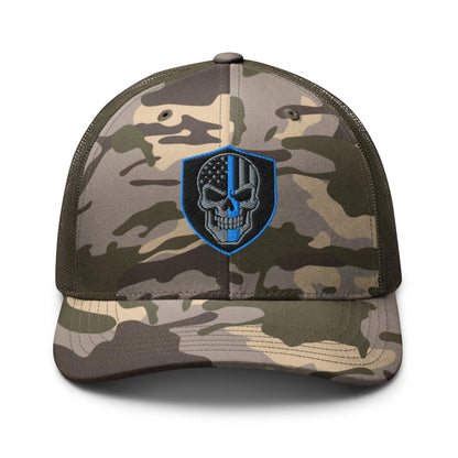 Hats Camo-Olive Snapback Custom Trucker Hats Back the Blue Line Skull Camo Patriotic Cap Infidel Collective