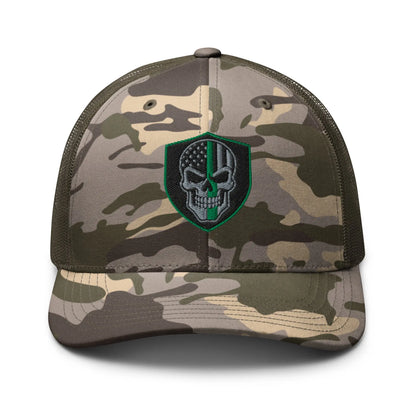 Hats Camo-Olive Snapback Custom Trucker Hats Back the Green Line Skull Camo Patriotic Cap Infidel Collective