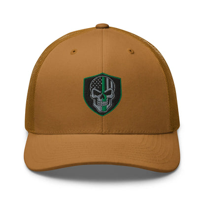 Hats Caramel Snapback Custom Trucker Hats Green Line Skull Patriotic Cap for Men & Women Infidel Collective