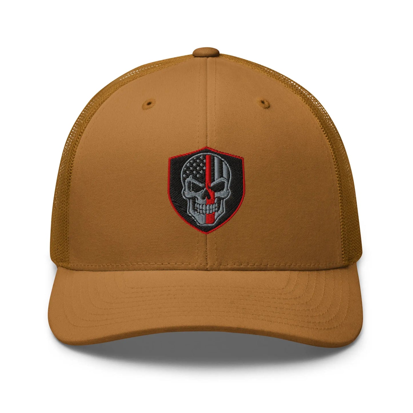 Hats Caramel Snapback Custom Trucker Hats Red Line Skull Patriotic Cap for Men & Women Infidel Collective