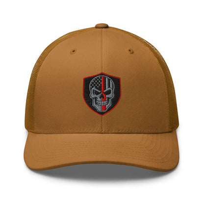 Hats Caramel Snapback Custom Trucker Hats Red Line Skull Patriotic Cap for Men & Women Infidel Collective