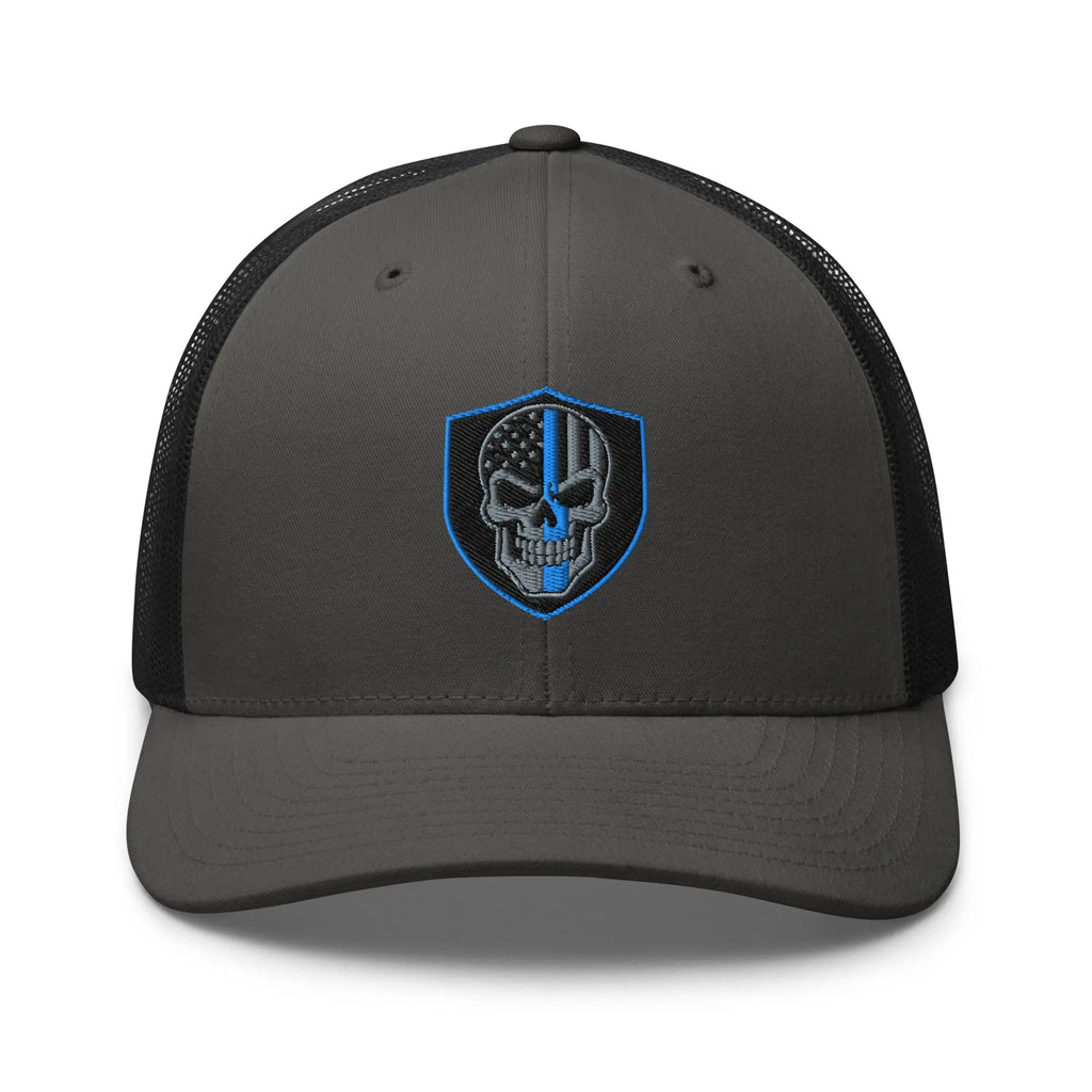 Hats Charcoal-Black Snapback Custom Trucker Hats Blue Line Skull Cool Patriotic Cap Infidel Collective
