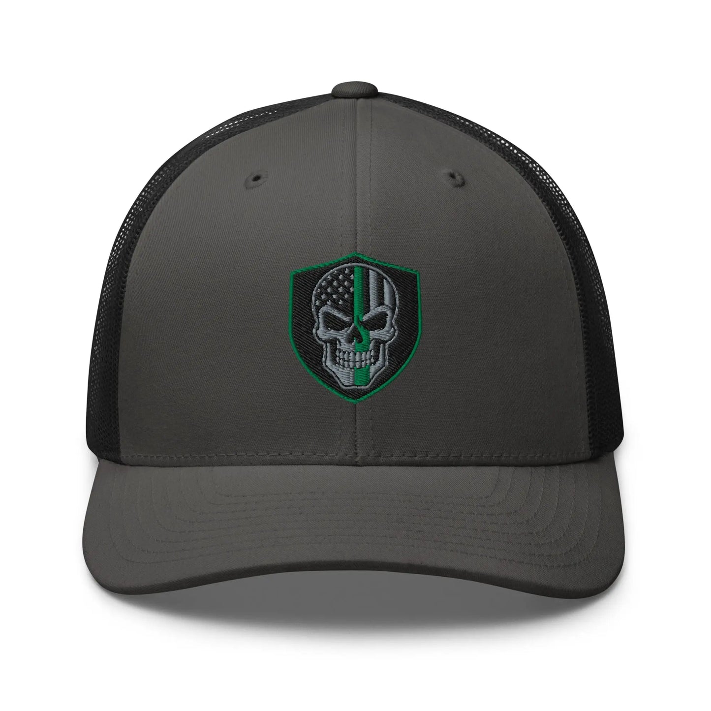 Hats Charcoal-Black Snapback Custom Trucker Hats Green Line Skull Patriotic Cap for Men & Women Infidel Collective