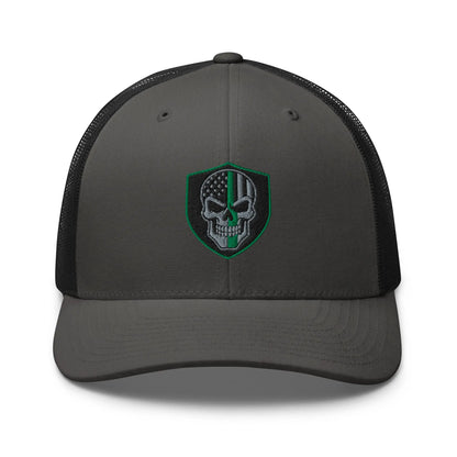 Hats Charcoal-Black Snapback Custom Trucker Hats Green Line Skull Patriotic Cap for Men & Women Infidel Collective