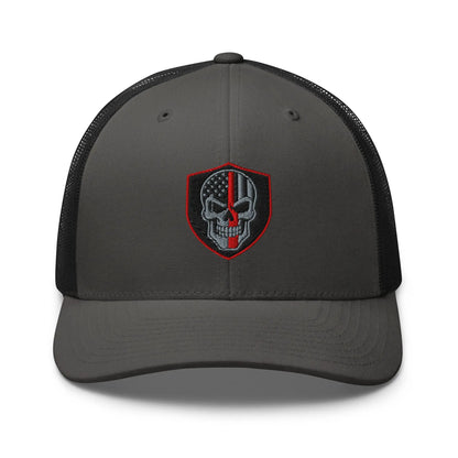 Hats Charcoal-Black Snapback Custom Trucker Hats Red Line Skull Patriotic Cap for Men & Women Infidel Collective