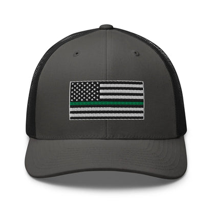 Hats Charcoal-Black Snapback Custom Trucker Hats Thin Green Line Flag for Men & Women Infidel Collective