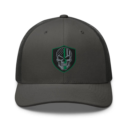 Hats Charcoal Snapback Custom Trucker Hats Green Line Skull Patriotic Cap for Men & Women Infidel Collective