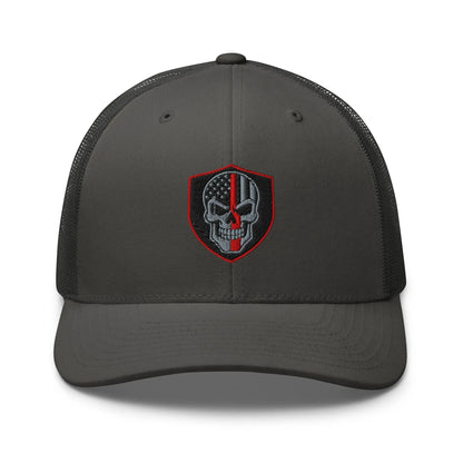 Hats Charcoal Snapback Custom Trucker Hats Red Line Skull Patriotic Cap for Men & Women Infidel Collective