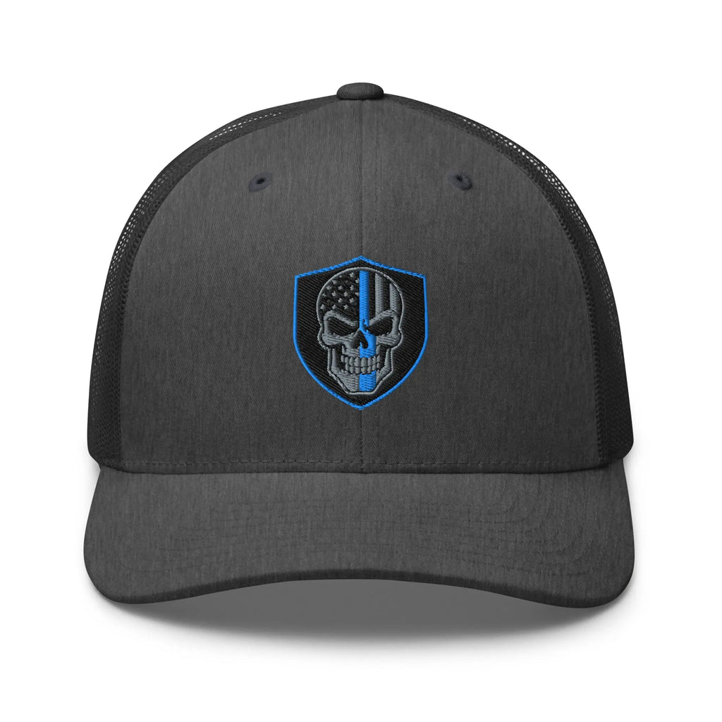 Hats Dark-Heather-Gray Snapback Custom Trucker Hats Blue Line Skull Cool Patriotic Cap Infidel Collective