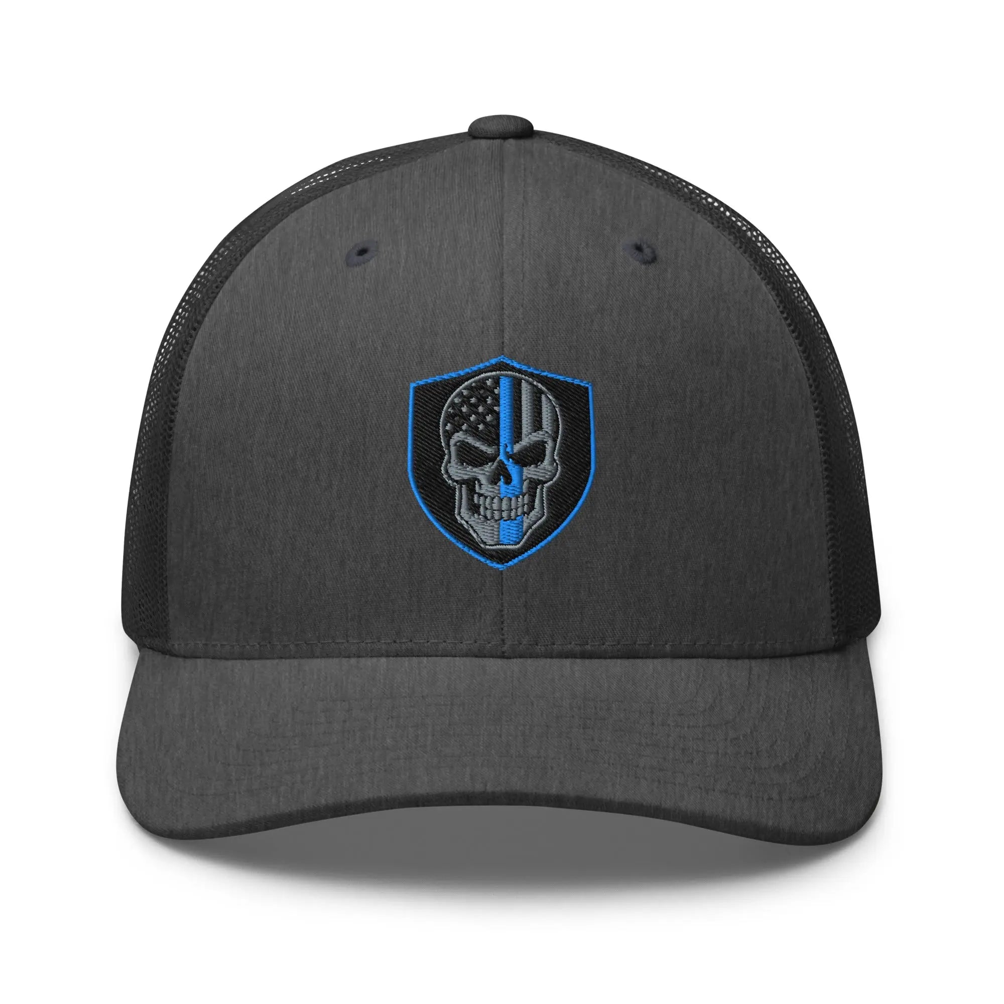 Hats Dark-Heather-Gray Snapback Custom Trucker Hats Blue Line Skull Cool Patriotic Cap Infidel Collective