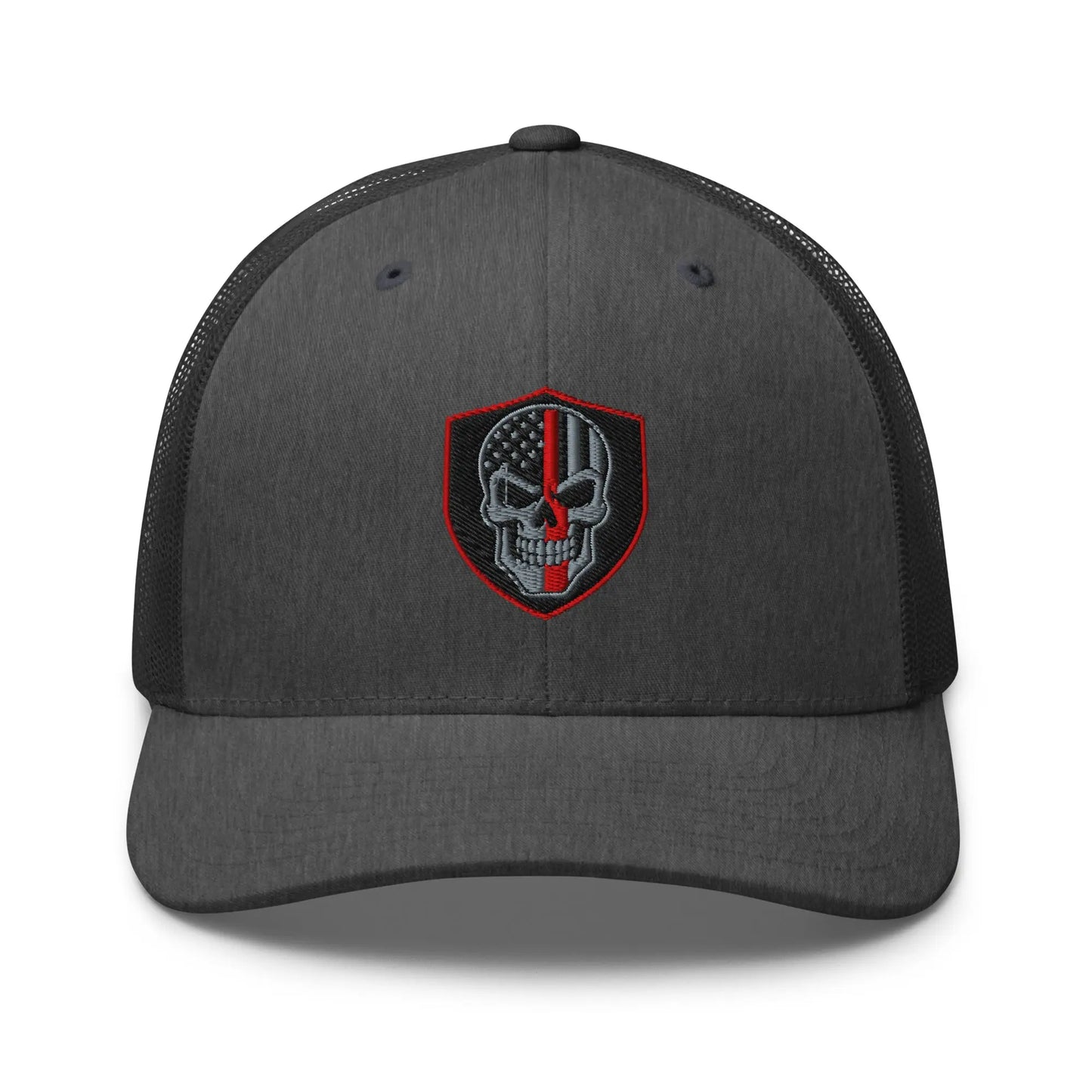 Hats Dark-Heather-Gray Snapback Custom Trucker Hats Red Line Skull Patriotic Cap for Men & Women Infidel Collective