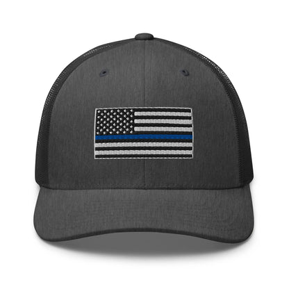Hats Dark-Heather-Gray Snapback Custom Trucker Hats Thin Blue Line Flag Cool Patriotic Cap Infidel Collective