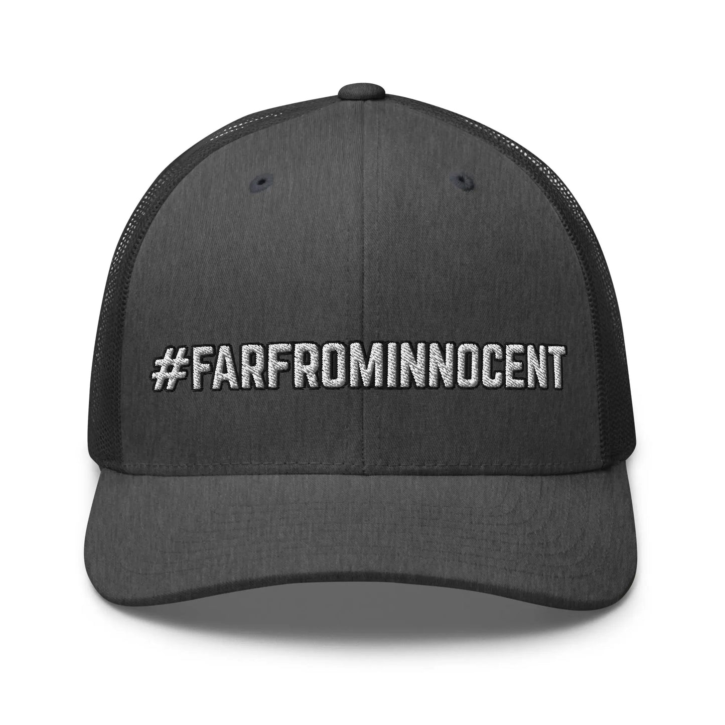 Hats Dark-Heather-Gray Snapback Custom Trucker Hats #FARFROMINNOCENT Funny Cap for Men & Women Infidel Collective