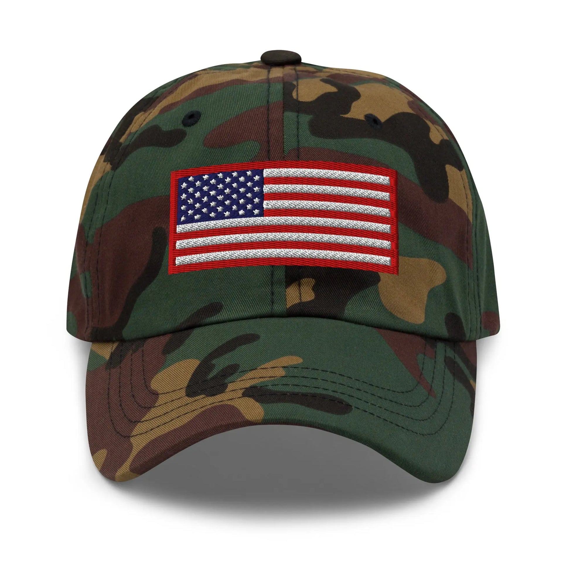 Hats Green-Camo Custom Ball Cap with Red White & Blue USA Flag Embroidered Hat Infidel Collective