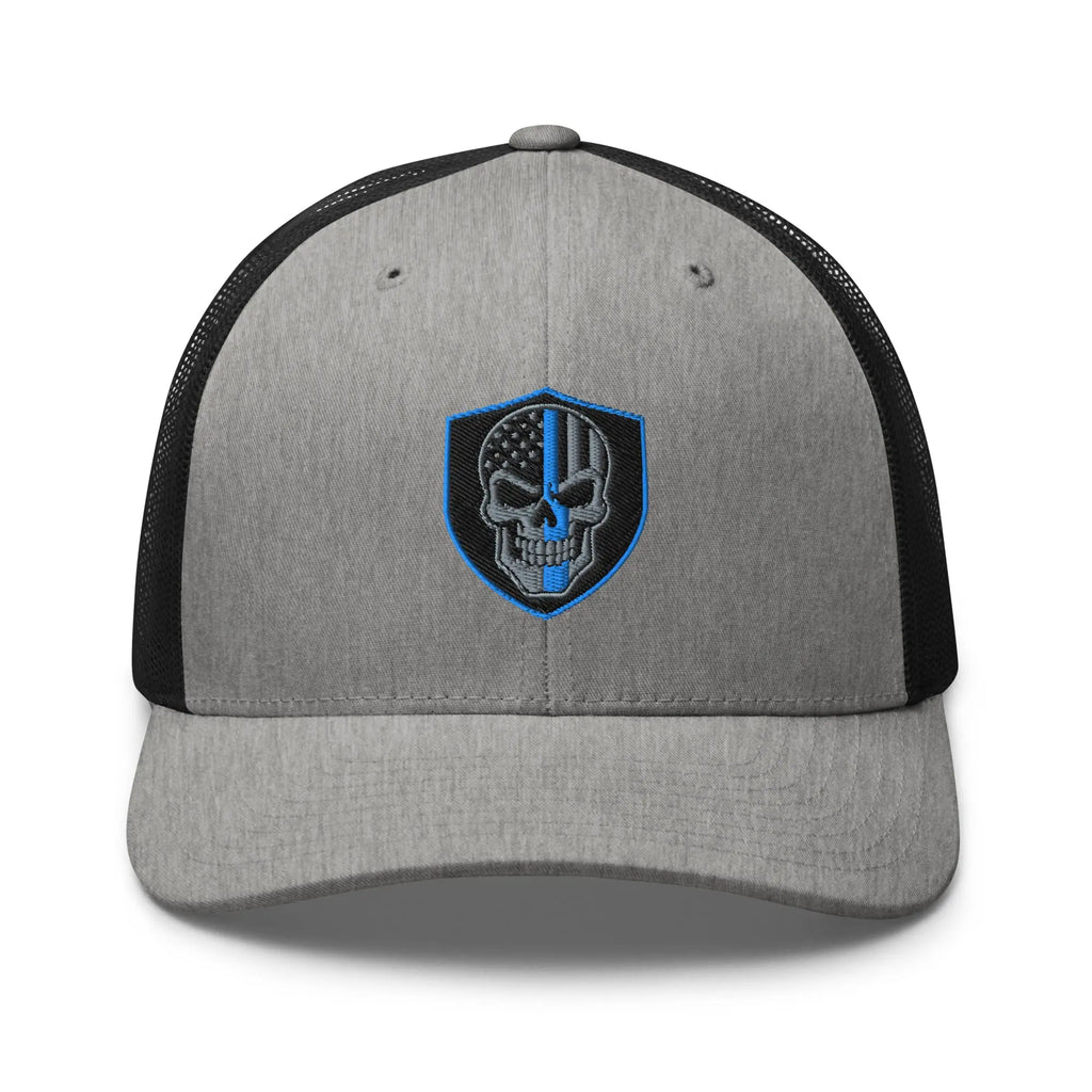 Hats Heather-Black Snapback Custom Trucker Hats Blue Line Skull Cool Patriotic Cap Infidel Collective