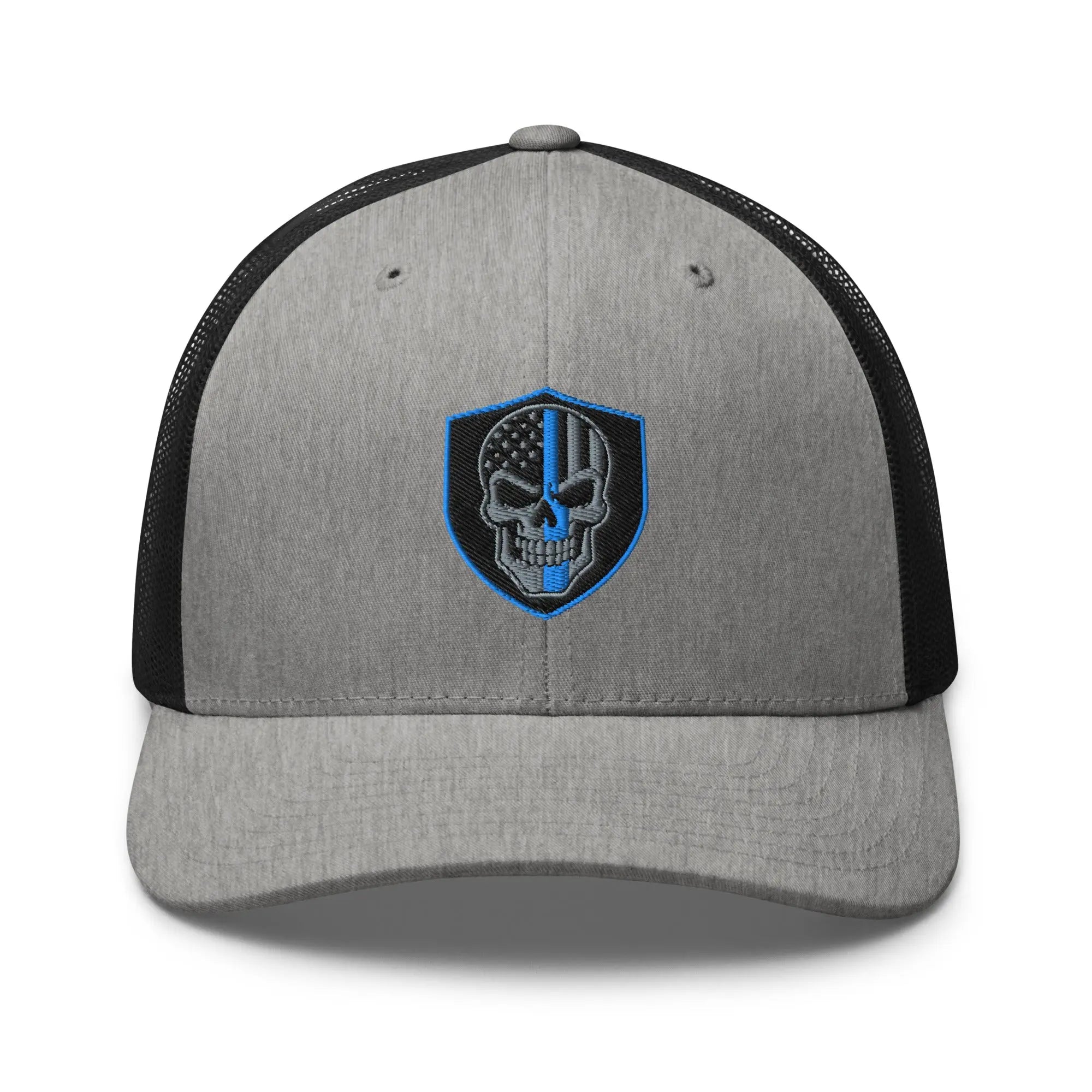 Hats Heather-Black Snapback Custom Trucker Hats Blue Line Skull Cool Patriotic Cap Infidel Collective