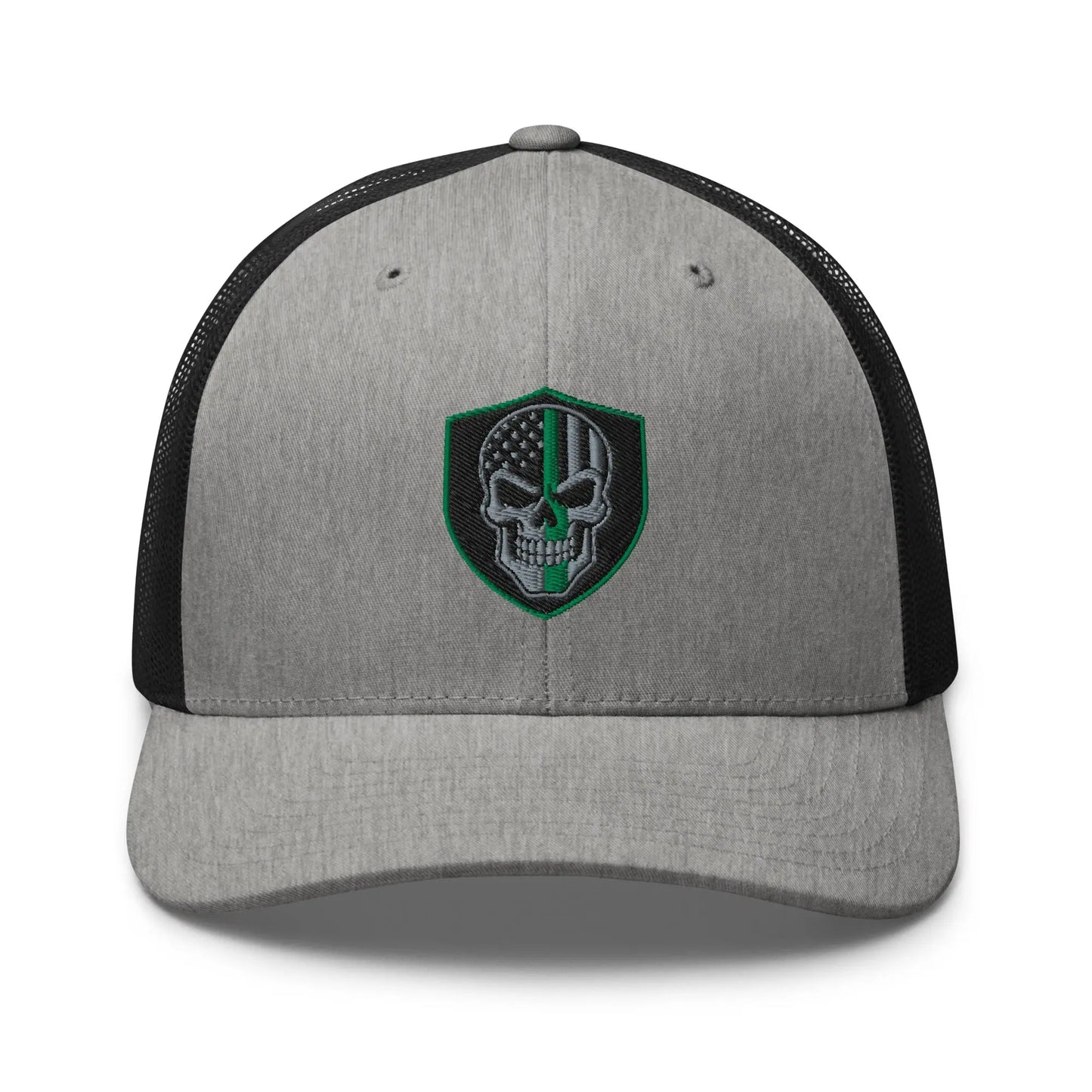 Hats Heather-Black Snapback Custom Trucker Hats Green Line Skull Patriotic Cap for Men & Women Infidel Collective
