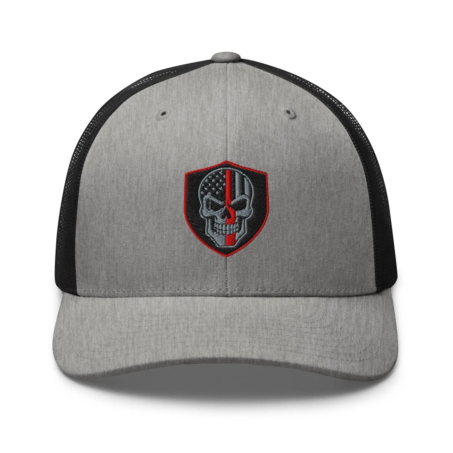Hats Heather-Black Snapback Custom Trucker Hats Red Line Skull Patriotic Cap for Men & Women Infidel Collective