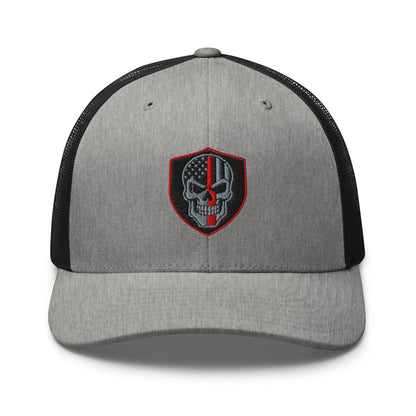 Hats Heather-Black Snapback Custom Trucker Hats Red Line Skull Patriotic Cap for Men & Women Infidel Collective