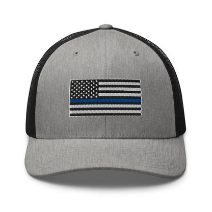 Hats Heather-Black Snapback Custom Trucker Hats Thin Blue Line Flag Cool Patriotic Cap Infidel Collective