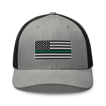 Hats Heather-Black Snapback Custom Trucker Hats Thin Green Line Flag for Men & Women Infidel Collective