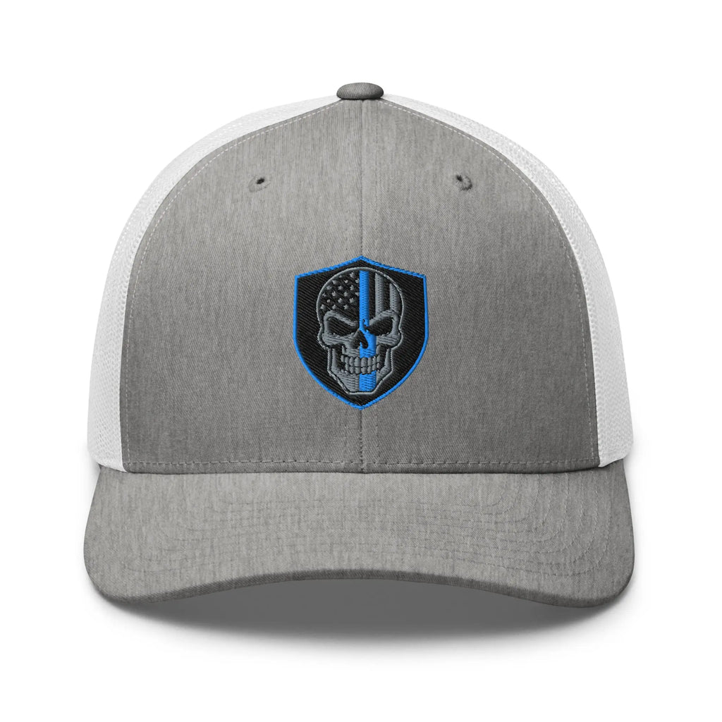 Hats Heather-Grey-White Snapback Custom Trucker Hats Blue Line Skull Cool Patriotic Cap Infidel Collective