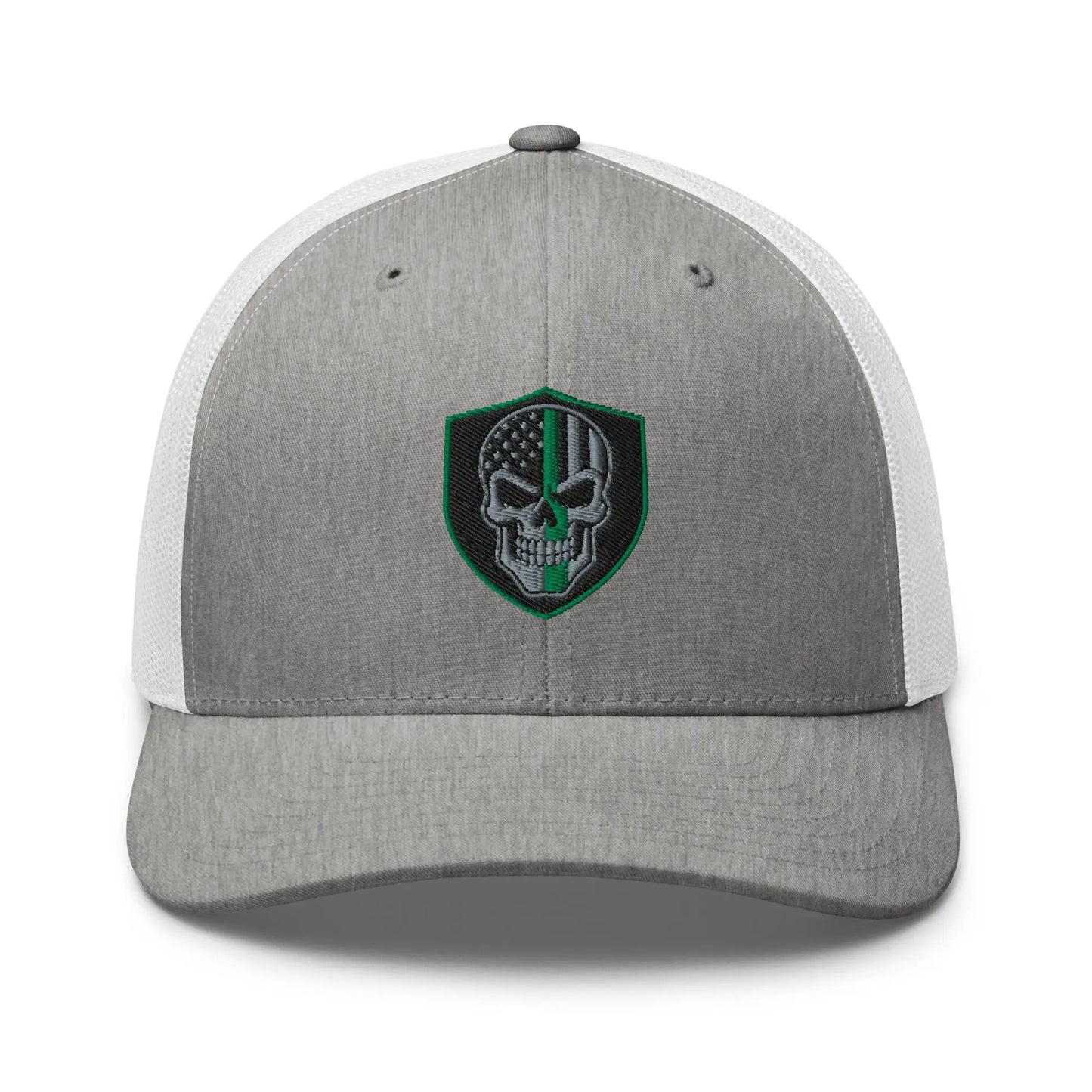 Hats Heather-Grey-White Snapback Custom Trucker Hats Green Line Skull Patriotic Cap for Men & Women Infidel Collective
