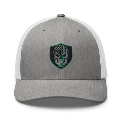 Hats Heather-Grey-White Snapback Custom Trucker Hats Green Line Skull Patriotic Cap for Men & Women Infidel Collective