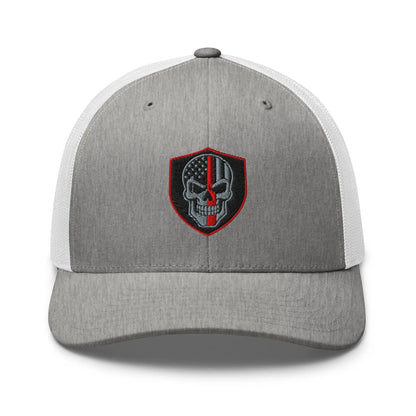 Hats Heather-Grey-White Snapback Custom Trucker Hats Red Line Skull Patriotic Cap for Men & Women Infidel Collective